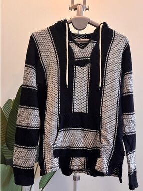 Simons Black and White Striped Crewneck Sweater